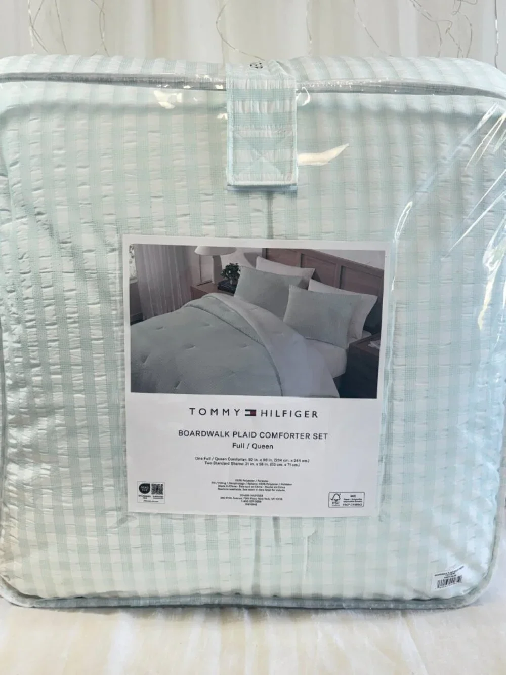 Tommy Hilfiger Boardwalk Plaid Green & White F/queen  Comforter SET 3 pc